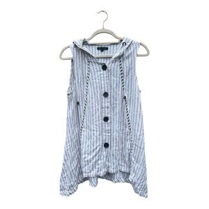 For Cynthia White and Black Striped Sleeveless Button-Down Shirt size small